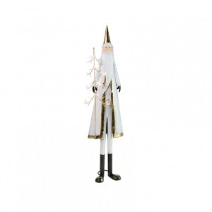 BABBO NATALE MET. C/LED H80cm-oro/bianco