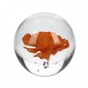 GLASS BALL D10CM orange flower