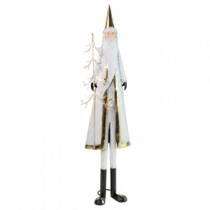 BABBO NATALE MET. C/LED H141cm-oro/bianc