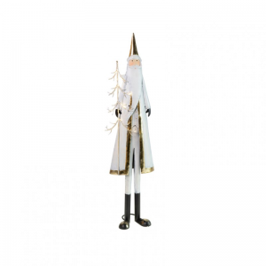 BABBO NATALE metallo C/LED H80cm-bianco